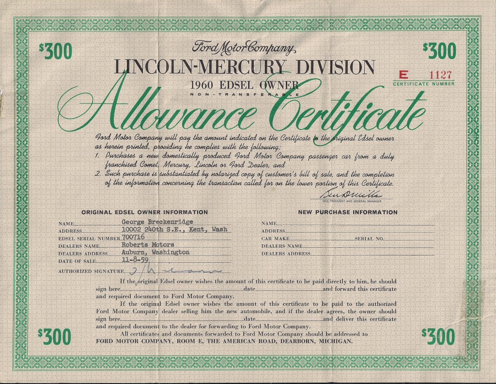 Edsel-Allownace-Certificate